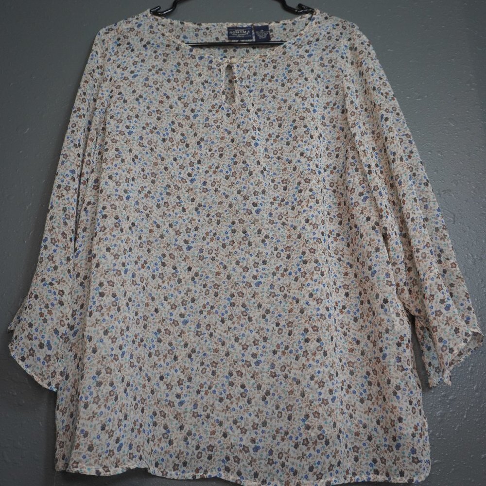 Genuine Sonoma Jean Womens Multi Colored Floral Sheer Long Sleeve Blouse Size XL